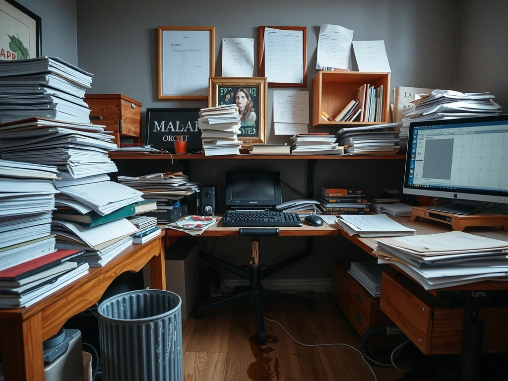 Bureau désorganisé avant intervention