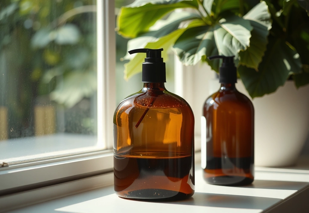 Flacons de recharge verre sur appui de fenêtre