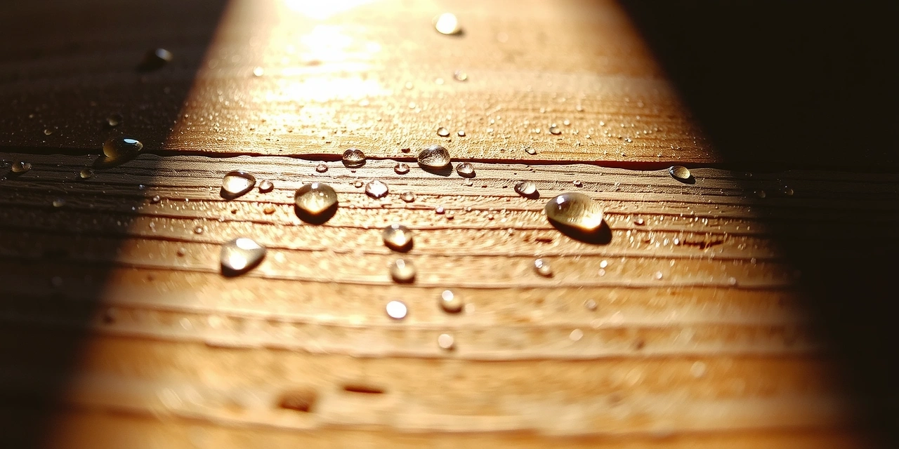 Texture de bois propre avec gouttelettes de lumière du matin